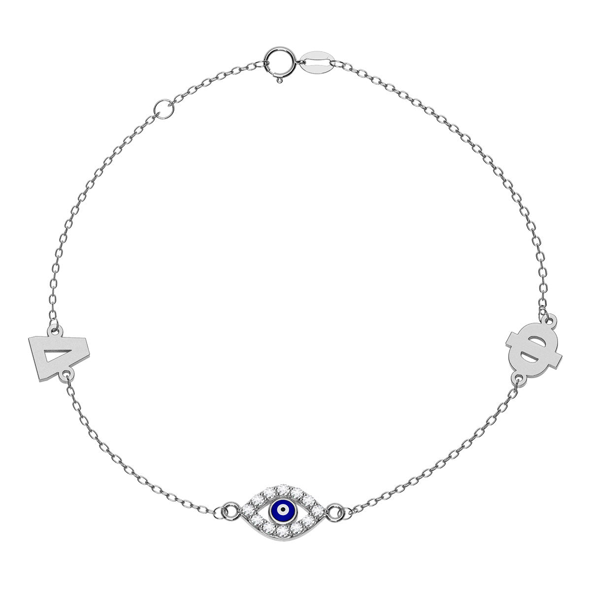 Personalized 2 Initial Bracelet With Marquise Evil Eye Pavé Charm – Stakora