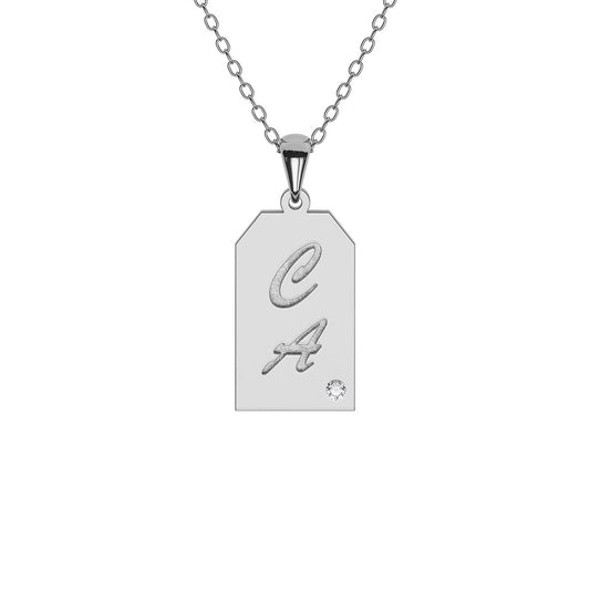 Double Initial Tag Necklace with Stone