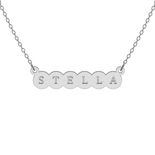 Horizontal Bubble Engraved Name Necklace