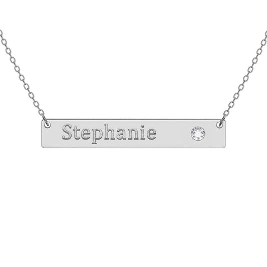 Bar Necklace with Engraving and Stone