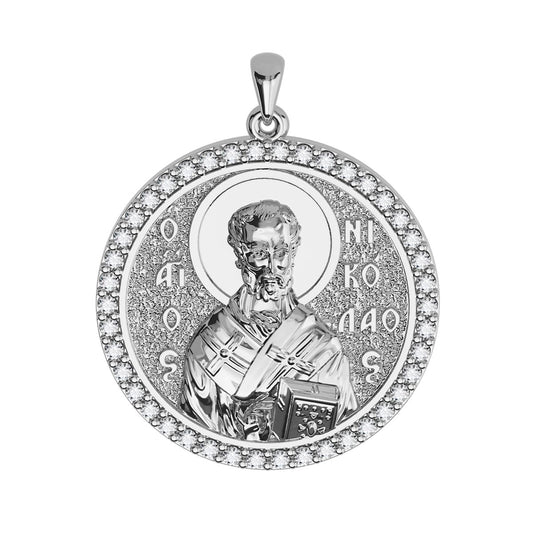 Saint Nicholas Sculpted Pavé Round Medal