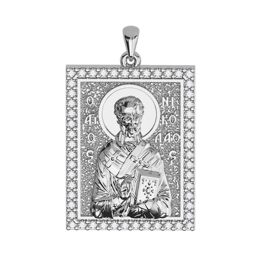 Saint Nicholas Sculpted Pavé Tag Medal