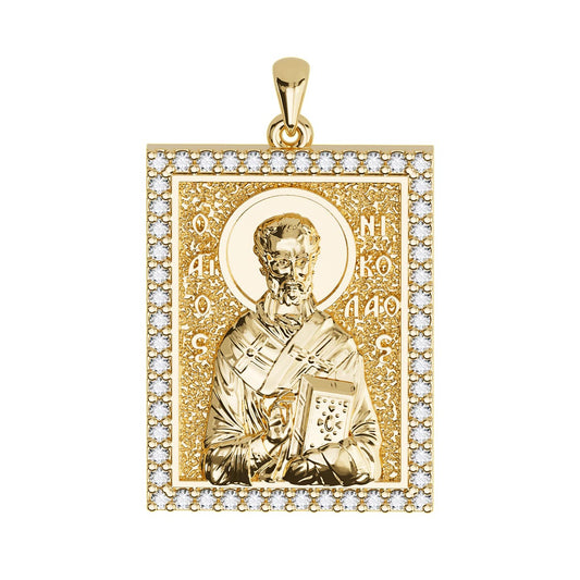 Saint Nicholas Sculpted Pavé Tag Medal