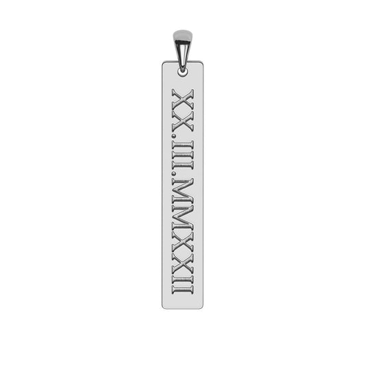 Vertical Bar Necklace with Roman Numerals Engraving