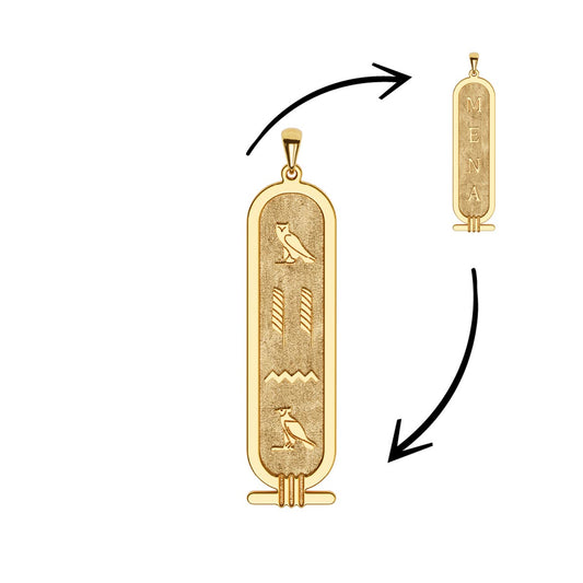 Personalized Cartouche Egyptian Hieroglyph Name Necklace with Stamped Back Engraving