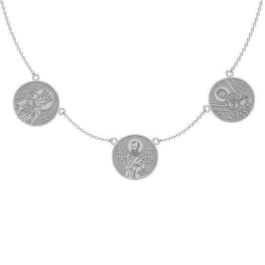 3 Custom Greek Orthodox Saint Round Medal Necklace