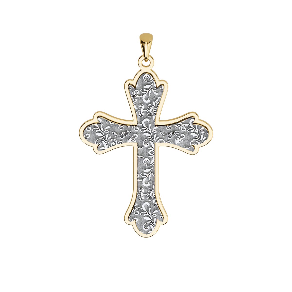 Vintage Two-Tone Cross Pendant 10K Gold Beautiful Etched design Flower in good center