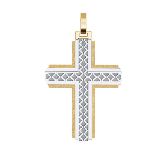 Two Layer Quatrefoil Pattern Two-Tone Cross