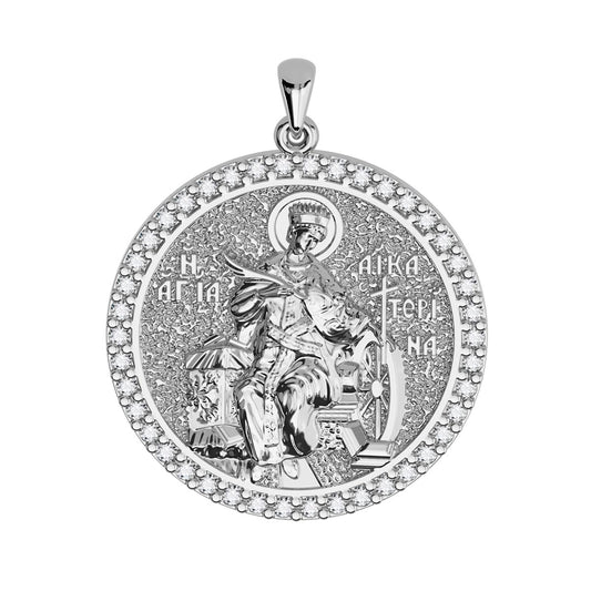 Saint Catherine (Katherine) Sculpted Pavé Round Medal