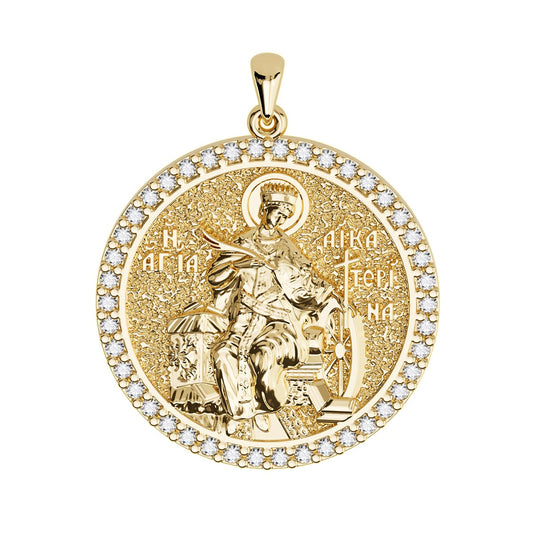 Saint Catherine (Katherine) Sculpted Pavé Round Medal