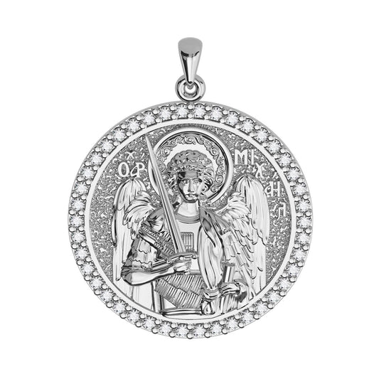 Saint Michael the Archangel Sculpted Pavé Round Medal