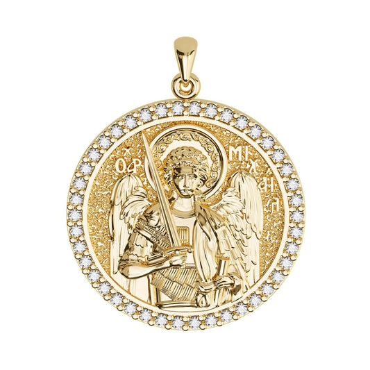 Saint Michael the Archangel Sculpted Pavé Round Medal