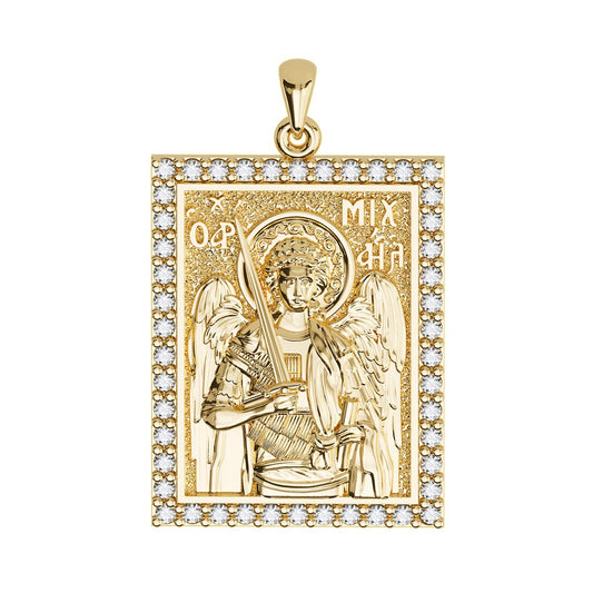 Saint Michael the Archangel Sculpted Pavé Tag Medal