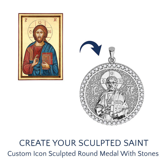 Create Your Sculpted Saint - Custom Icon Round Pavé Medal