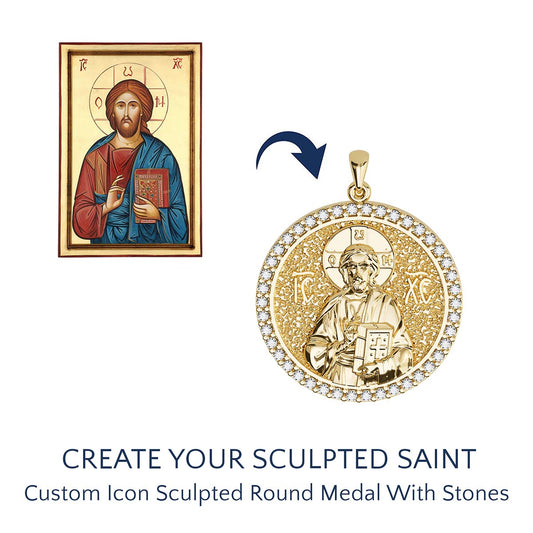 Create Your Sculpted Saint - Custom Icon Round Pavé Medal