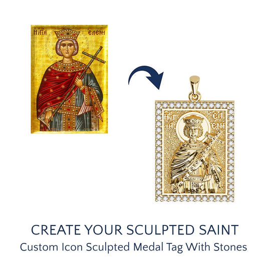 Create Your Sculpted Saint - Custom Icon Tag Pavé Medal