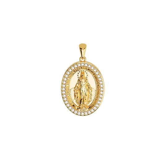 Mini Miraculous Medal Virgin Mary Pavé Necklace