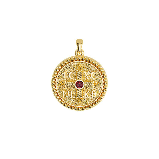 Round Byzantine Style Konstantinato Pendant With Ruby