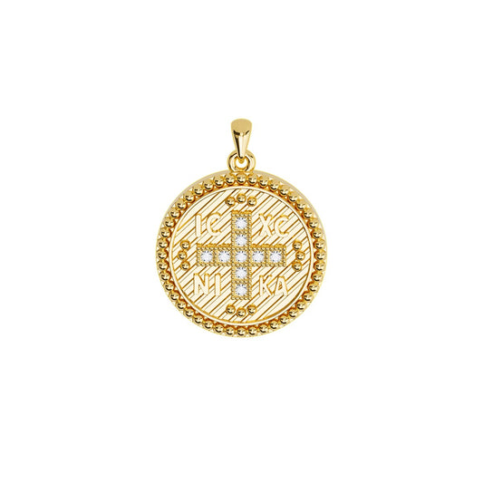 Round Byzantine Style Konstantinato Pendant With Pavé Cross