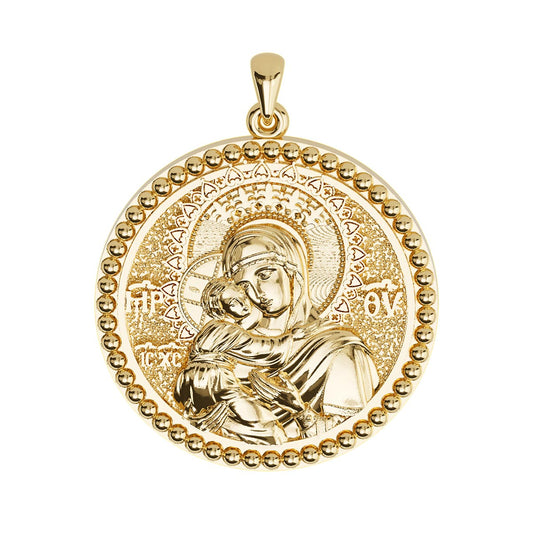 Virgin Mary Panagia Theotokos Sculpted Round Medal