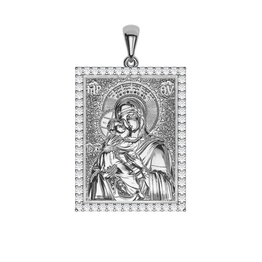 Virgin Mary Panagia Theotokos Sculpted Pavé Tag Medal