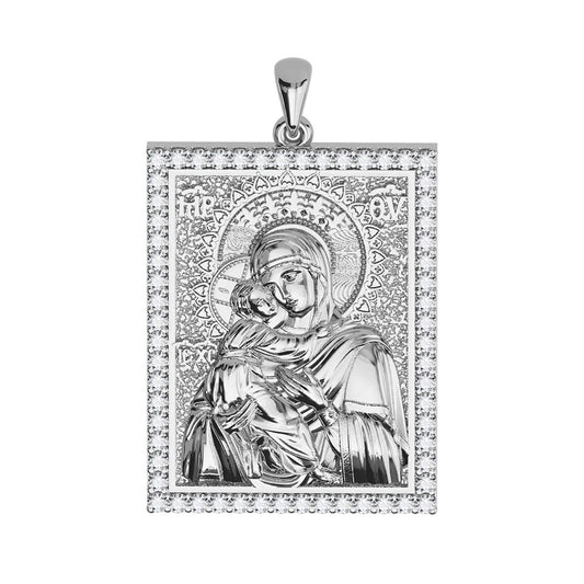 Virgin Mary Panagia Theotokos Sculpted Pavé Tag Medal