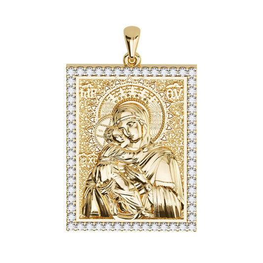 Virgin Mary Panagia Theotokos Sculpted Pavé Tag Medal