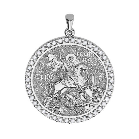 Saint George (Georgios) And the Dragon Sculpted Pavé Round Medal