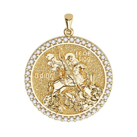 Saint George (Georgios) And the Dragon Sculpted Pavé Round Medal