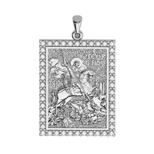 Saint George (Georgios) And the Dragon Sculpted Pavé Tag Medal