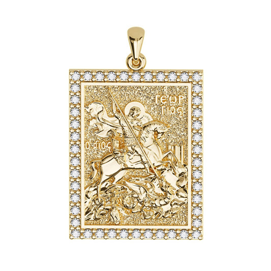 Saint George (Georgios) And the Dragon Sculpted Pavé Tag Medal