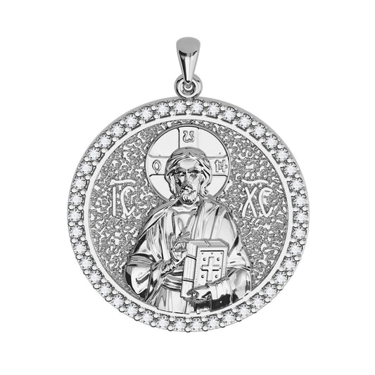 Christ Pantocrator Sculpted Pavé Round Medal