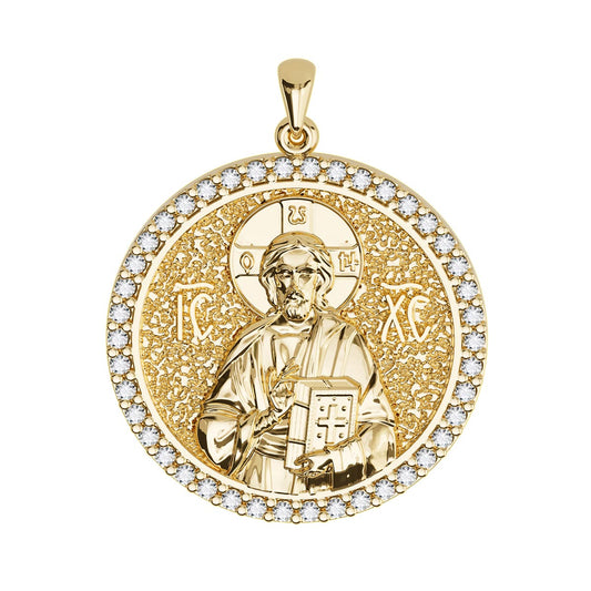 Christ Pantocrator Sculpted Pavé Round Medal