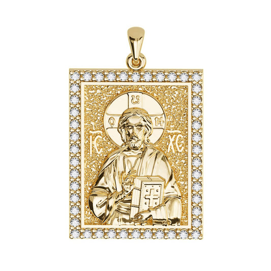 Christ Pantocrator Sculpted Pavé Tag Medal