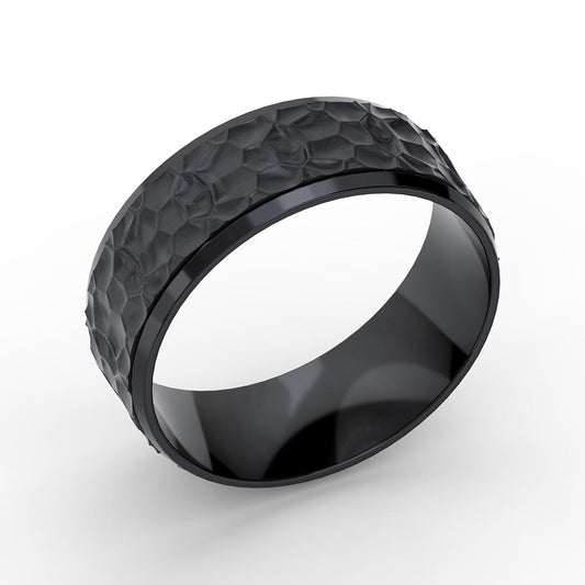 Comfort Fit 8MM Tungsten Carved Wedding Band with Hammered Inlay