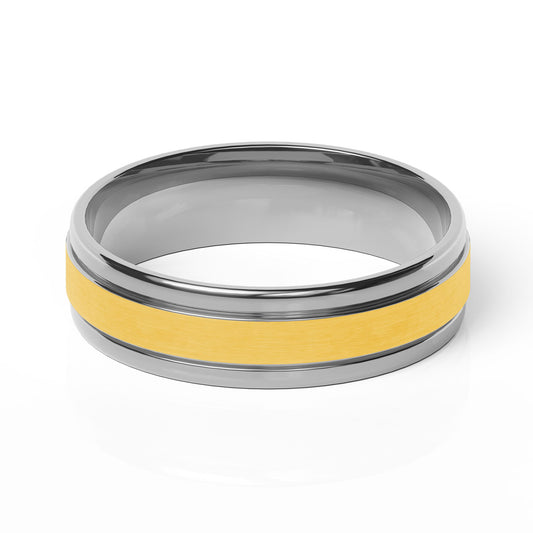 Comfort Fit 6MM Carved Wedding Band with Satin Inlay