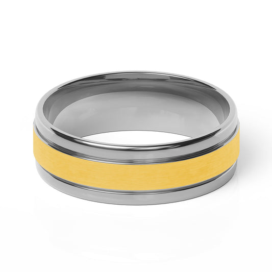 Comfort Fit 7MM Carved Wedding Band with Satin Inlay