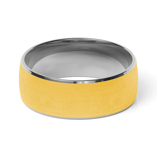 Comfort Fit 8MM Carved Wedding Band with Wide Satin Inlay