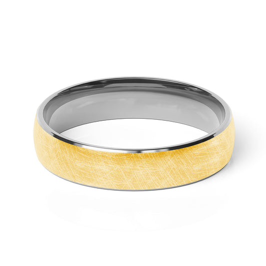 Comfort Fit 5MM Carved Wedding Band with Wide Scratched Inlay