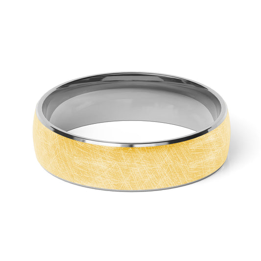 Comfort Fit 6MM Carved Wedding Band with Wide Scratched Inlay