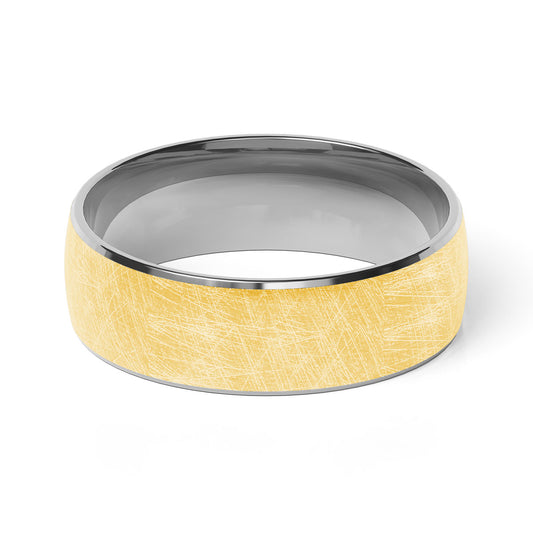 Comfort Fit 7MM Carved Wedding Band with Wide Scratched Inlay