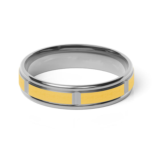 Comfort Fit 5MM Carved Wedding Band with Grooved Satin Inlay