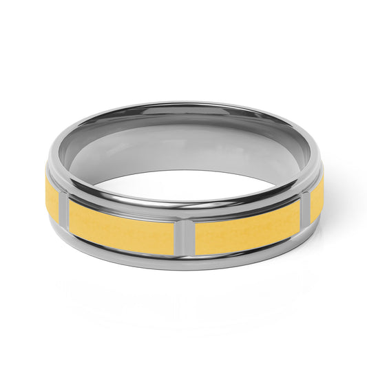 Comfort Fit 6MM Carved Wedding Band with Grooved Satin Inlay