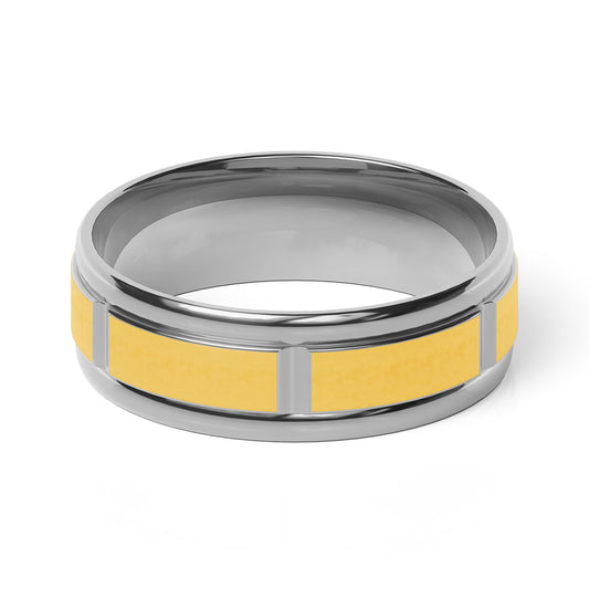 Comfort Fit 7MM Carved Wedding Band with Grooved Satin Inlay