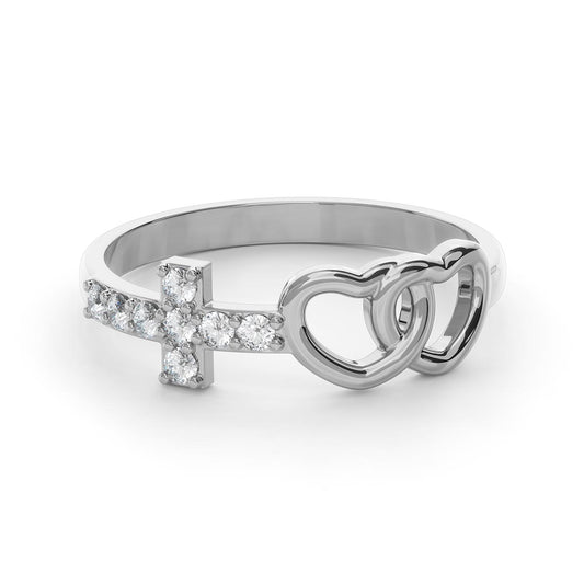 United Hearts with Pavé Cross Ring