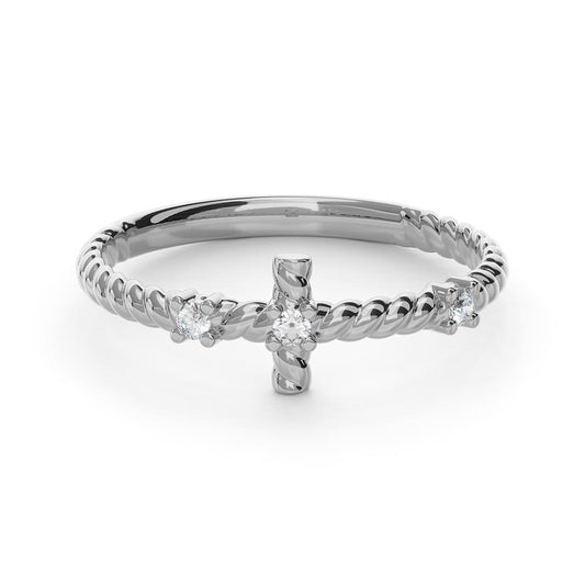 Stackable Twisted Cross Ring with Stones