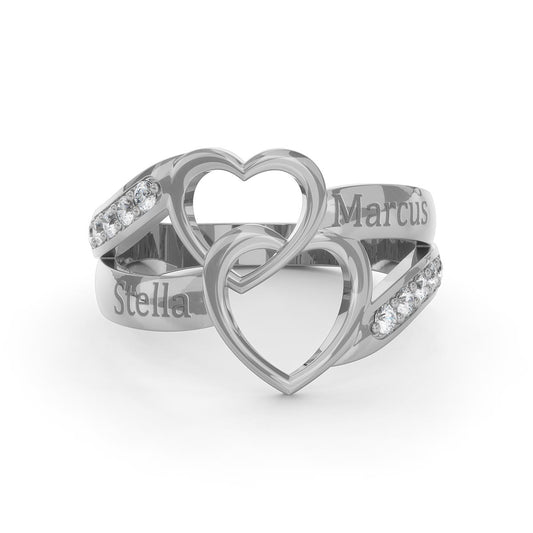 Personalized Interlocking Hearts Ring with Stones