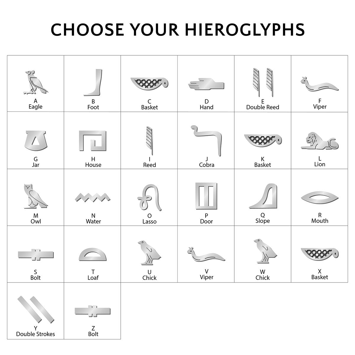 Hieroglyph You can print your name, loved ones' names,Our store products are silver 925 K