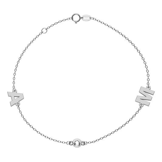 Personalized 2 Initial Bracelet With Stone Bezel Charm