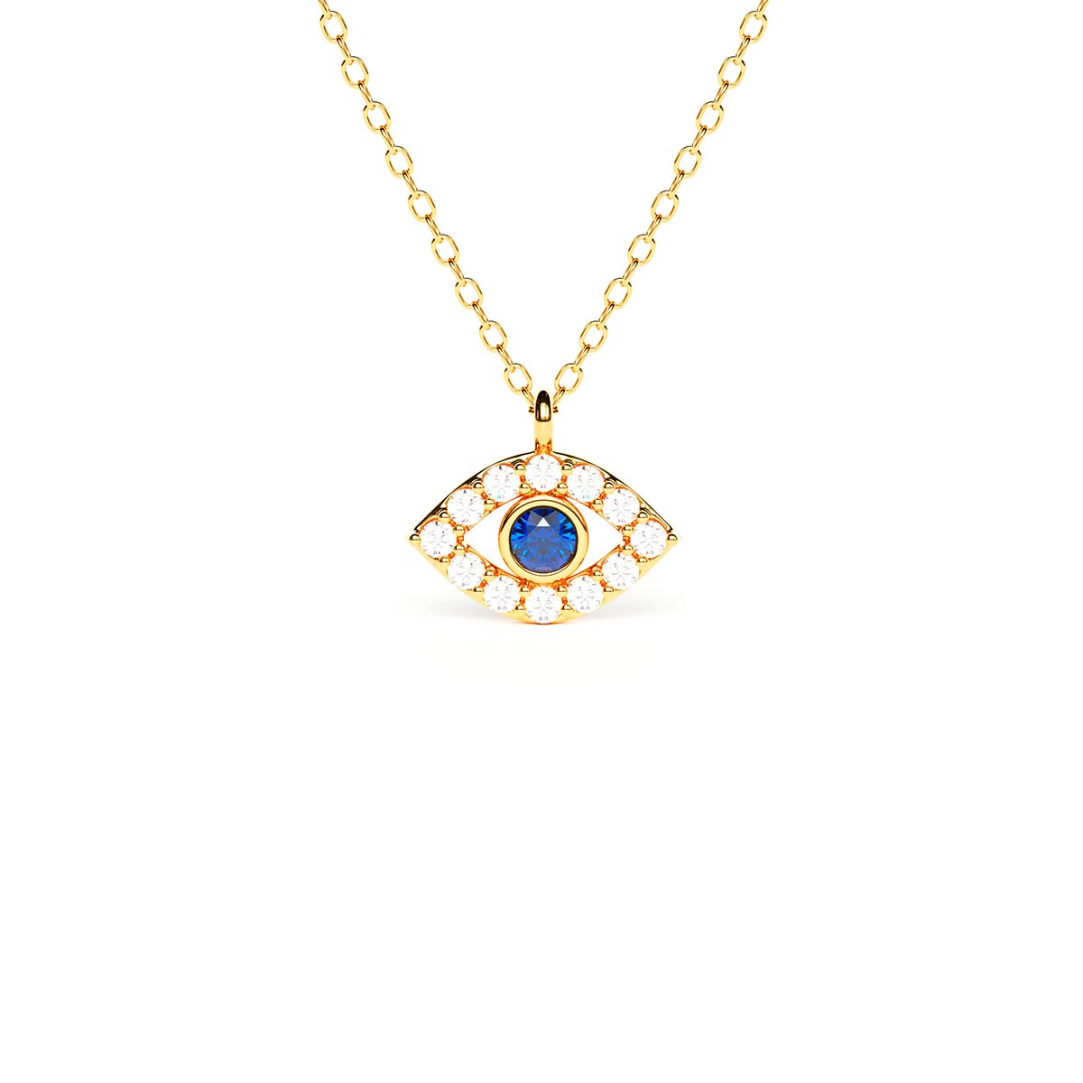 14K Gold Evil Eye Necklace with Diamond and Sapphire Accents - 4.66g –  Cadaro Jewellery